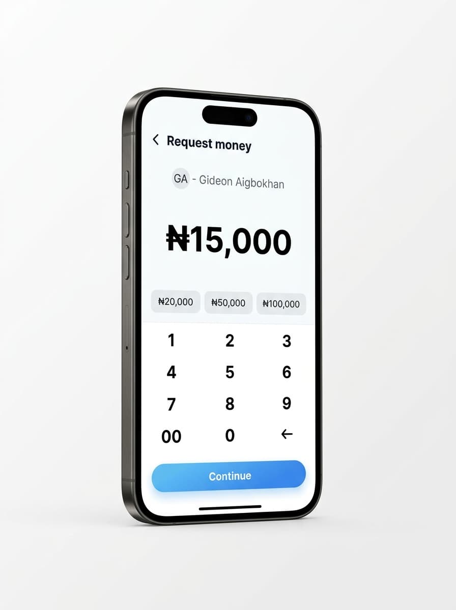 Request money screen showing ₦15,000 entry